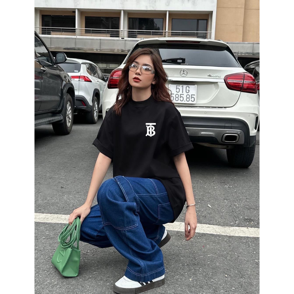 Áo thun lỡ tay Buberry unisex nam nữ chất cotton 100% cao cấp in sau vai