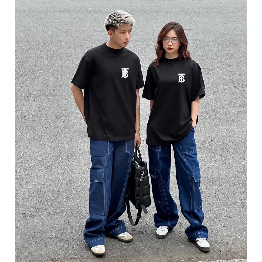 Áo thun lỡ tay Buberry unisex nam nữ chất cotton 100% cao cấp in sau vai