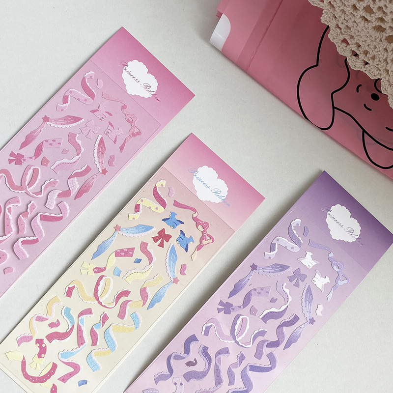 Zanmo tấm hình dán sticker ruy băng nơ tiểu thư kim tuyến dễ thương