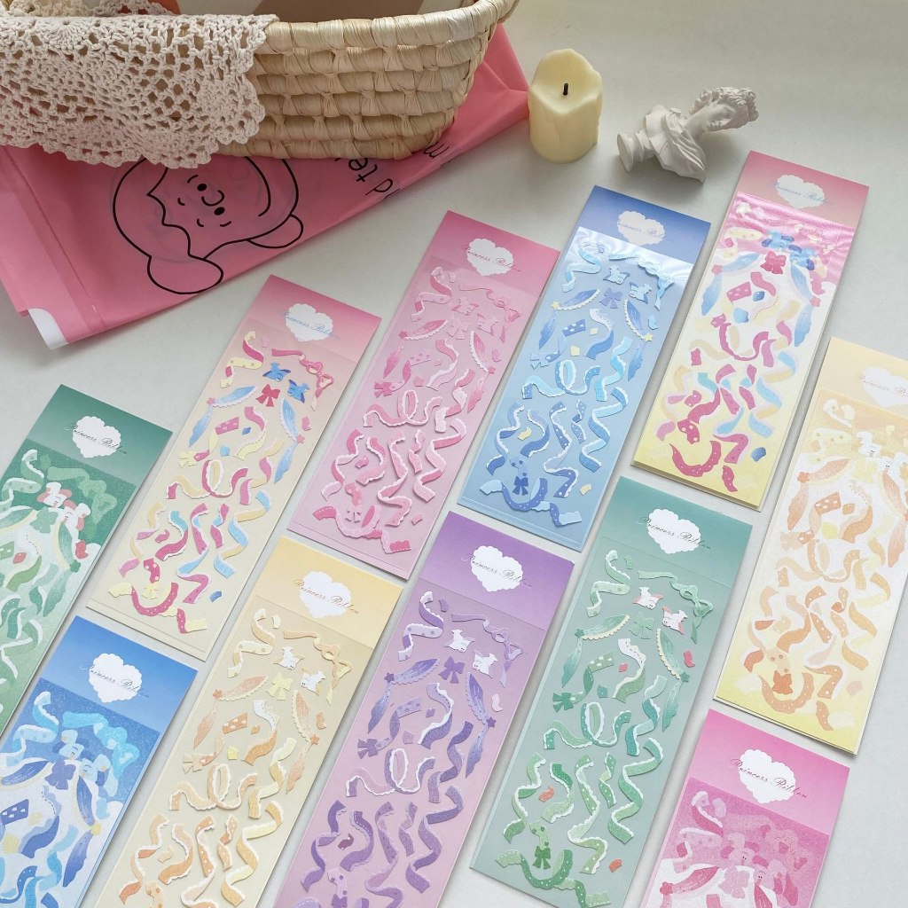 Zanmo tấm hình dán sticker ruy băng nơ tiểu thư kim tuyến dễ thương