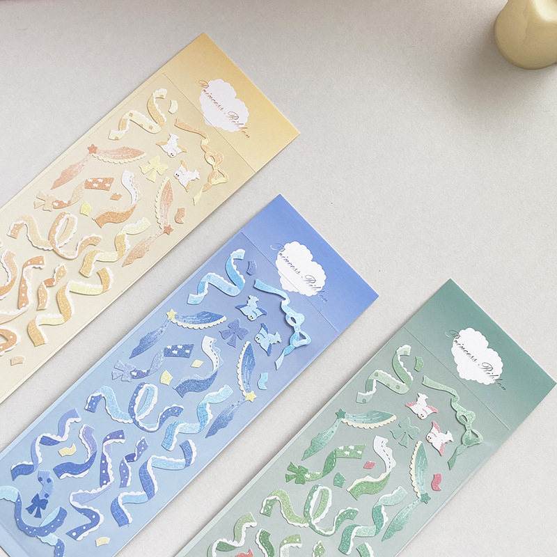 Zanmo tấm hình dán sticker ruy băng nơ tiểu thư kim tuyến dễ thương