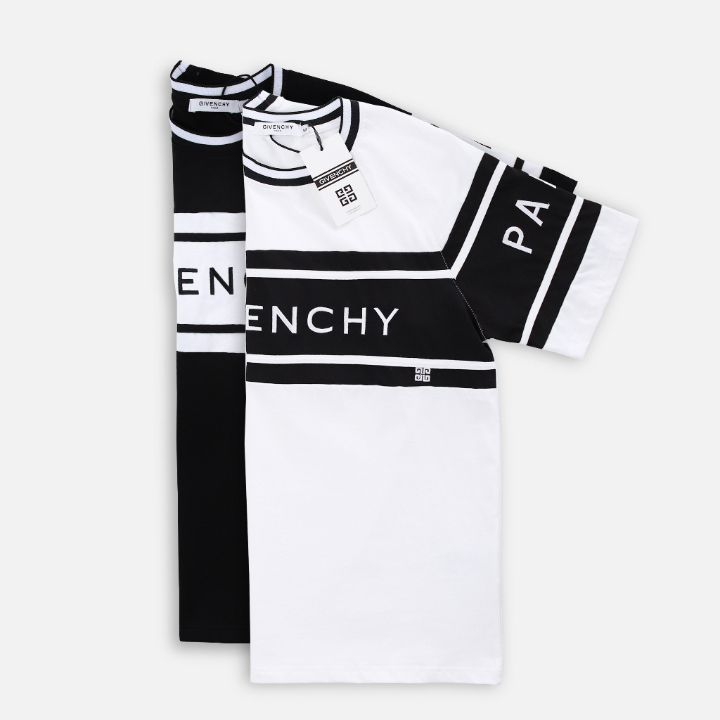 Áo thun nam Give.r.chy raplan thêu chữ phối sọc form rộng cotton 2 chiều boy phố