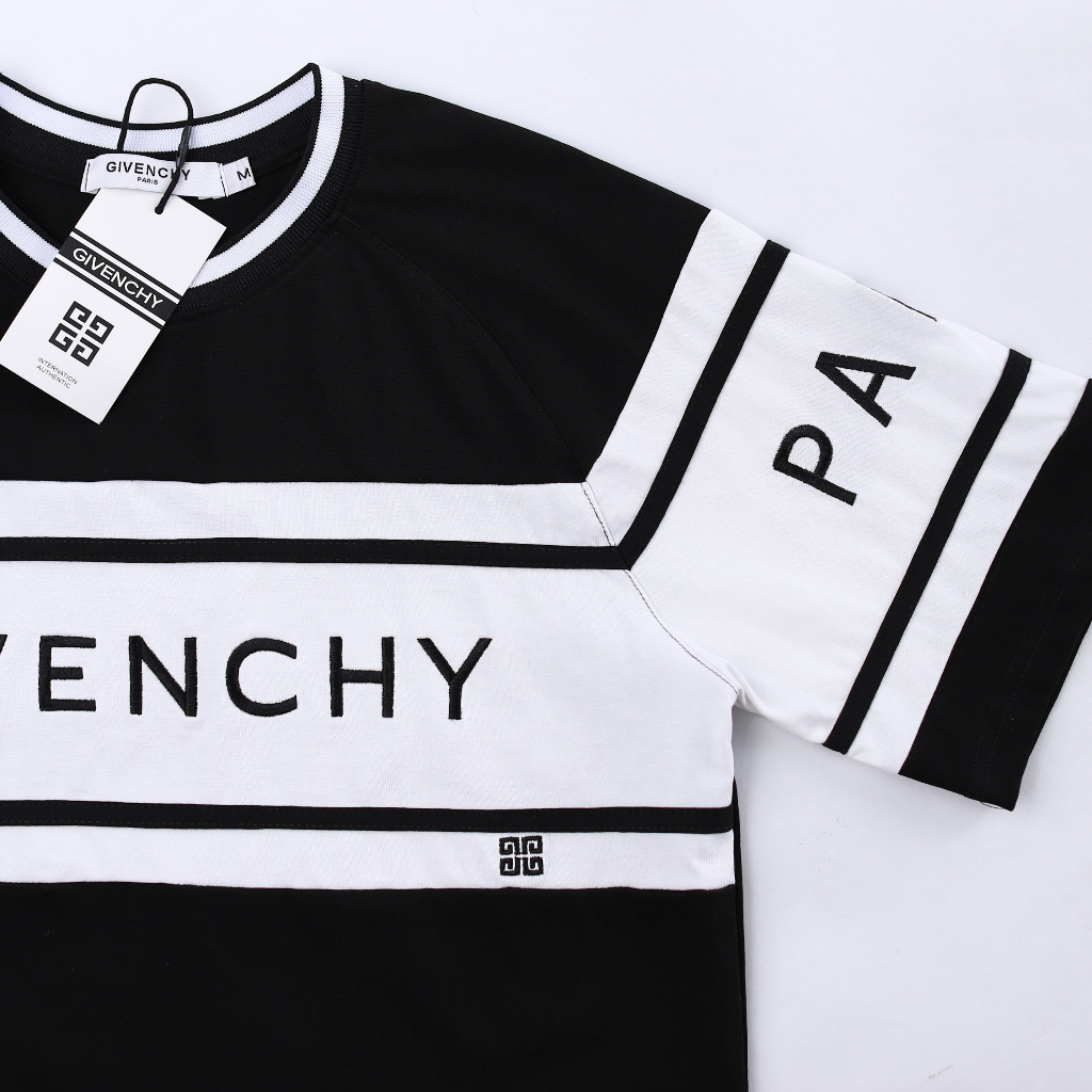 Áo thun nam Give.r.chy raplan thêu chữ phối sọc form rộng cotton 2 chiều boy phố