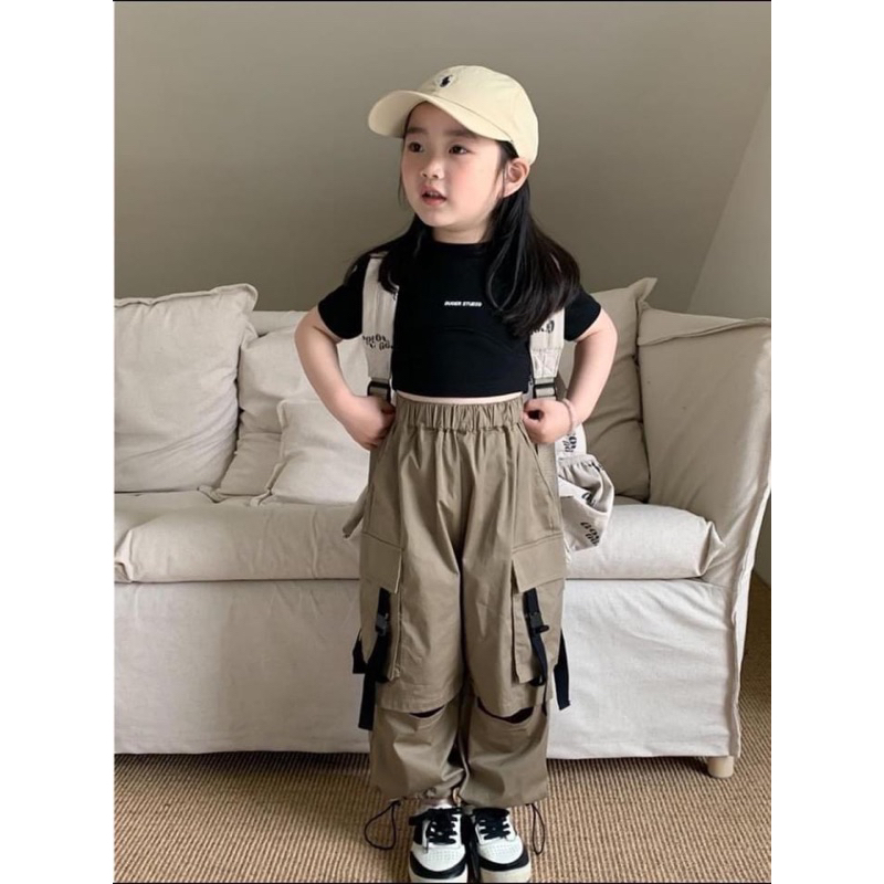 10-29kg set áo croptop mix quần bom kaki túi hộp phong cách cá tính cho bé gái, đồ đi nhảy cho bé gái