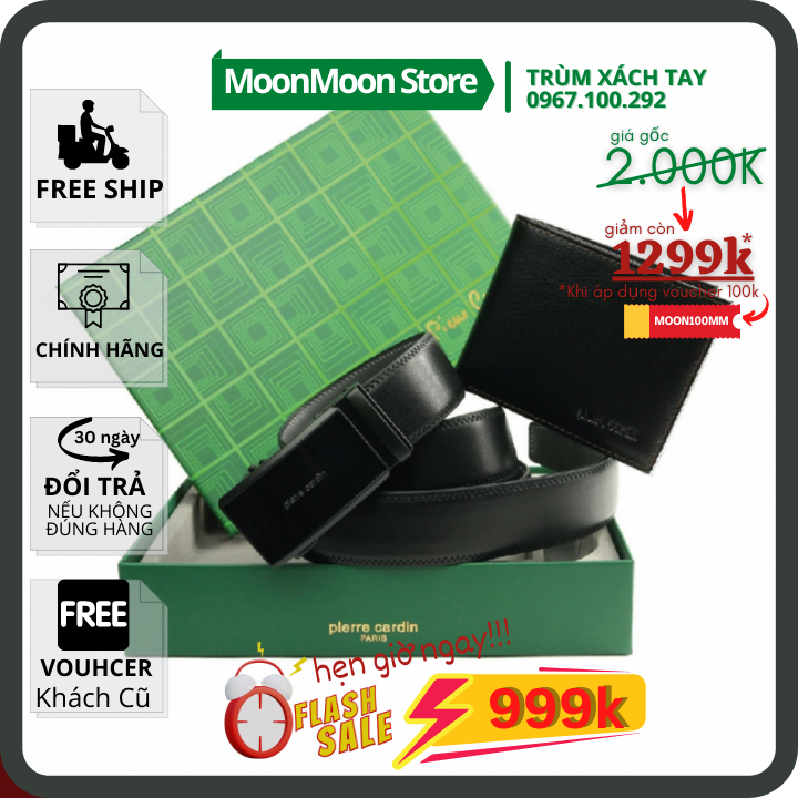 ✅SALE 50%✅ COMBO Set Bóp/Ví Da Thắt Lưng/Dây Nịt Nam PIERRE CARDIN AUTH Nguyên Bộ PCS1
