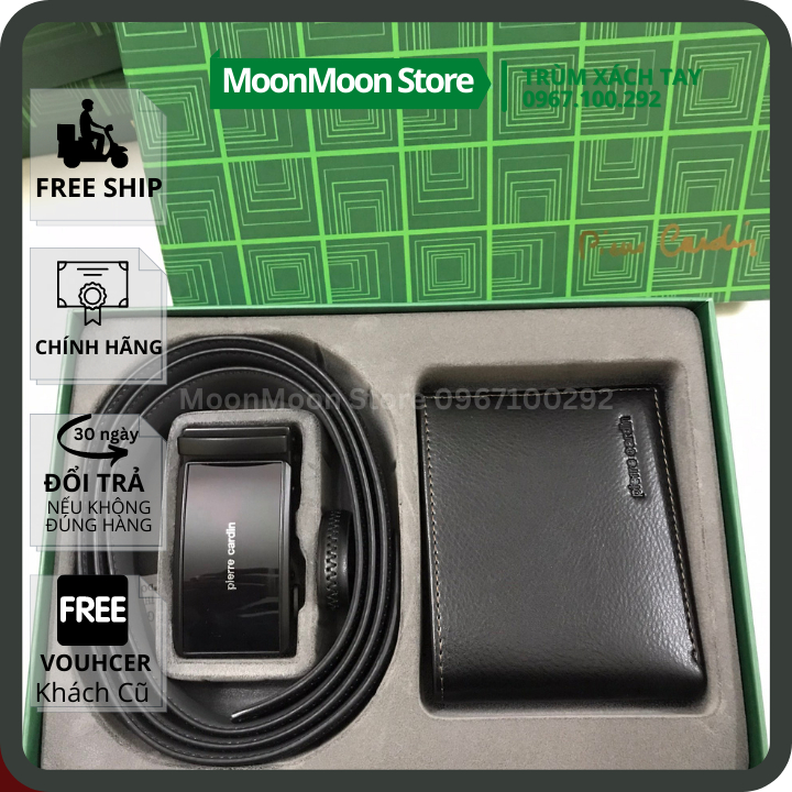 ✅SALE 50%✅ COMBO Set Bóp/Ví Da Thắt Lưng/Dây Nịt Nam PIERRE CARDIN AUTH Nguyên Bộ PCS1