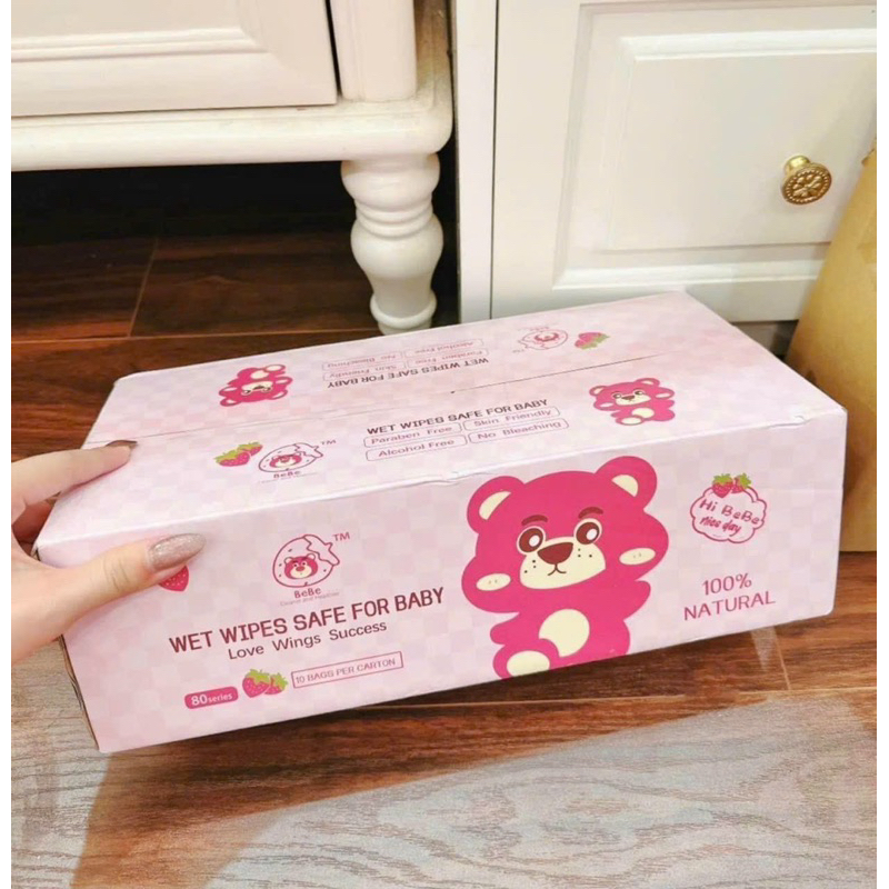 Thùng 10 gói khăn ướt gấu dâu lotso