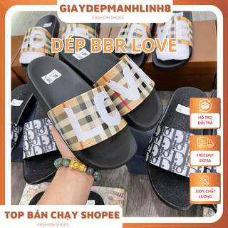 Dép buberry nam dép lê bbr love quai ngang đế cao su màu đen vàng full box