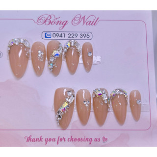 Nailbox thiết kế móng úp thạch nâu đính đá cao cấp sang chảnh B228