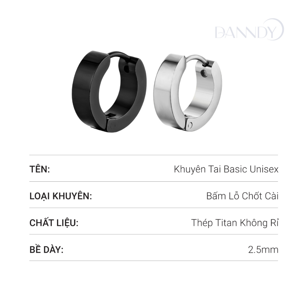 Khuyên Tai Cá Tính. Hoa Tai Nam Đủ Size. Khuyên Tai Nam Thép Titan. Bông Tai Tròn Trơn | Dandy
