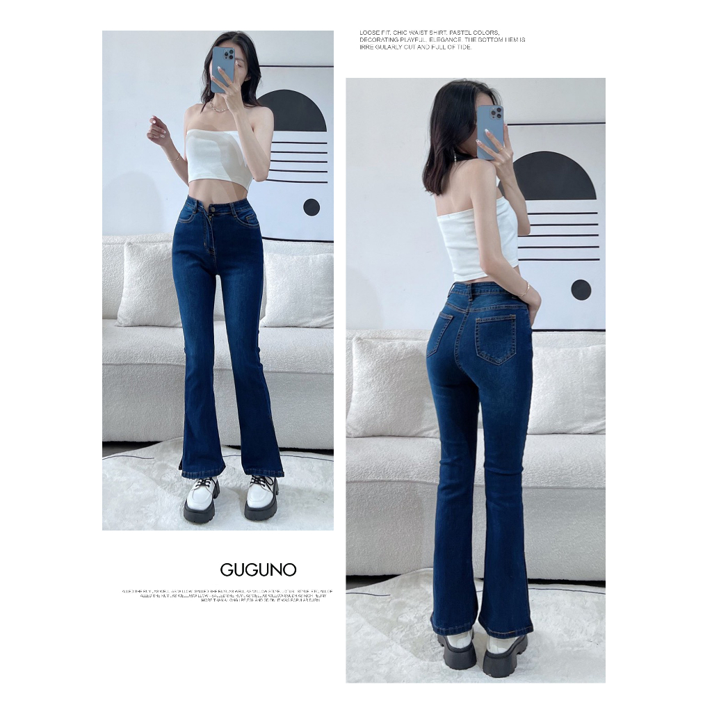 Quần jeans nữ ôm ống loe Guguno (Mẫu thật)