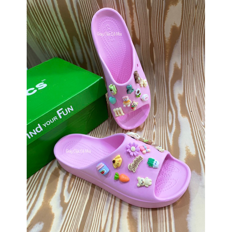 Dép lê Classic đế cao - tặng 10 nút charm