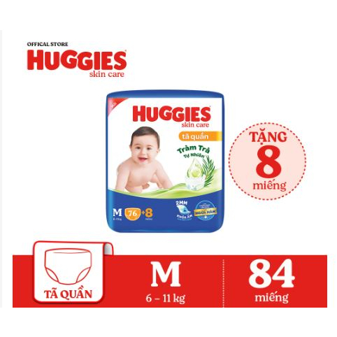 Tã Quần/ Dán Huggies Tràm Trà Tự Nhiên Dry M74+10/L68/XL62/XXL56 + Tặng 8 - ShopMeHeri
