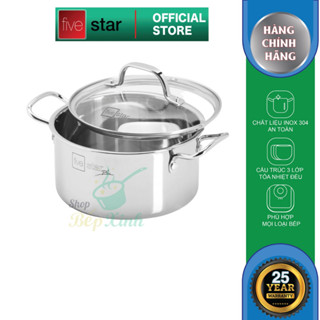Nồi Inox 304 3 lớp đáy liền khối cao cấp Fivestar Plus 18cm | 20cm | 22cm | 24cm | 26cm | 28cm , dùng được mọi bếp