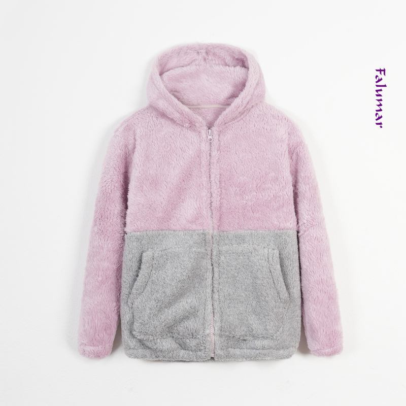 Áo lông cừu FALUMAR bé gái phối màu, áo có mũ lông mềm mịn nhiều màu sắc ngộ nghĩnh