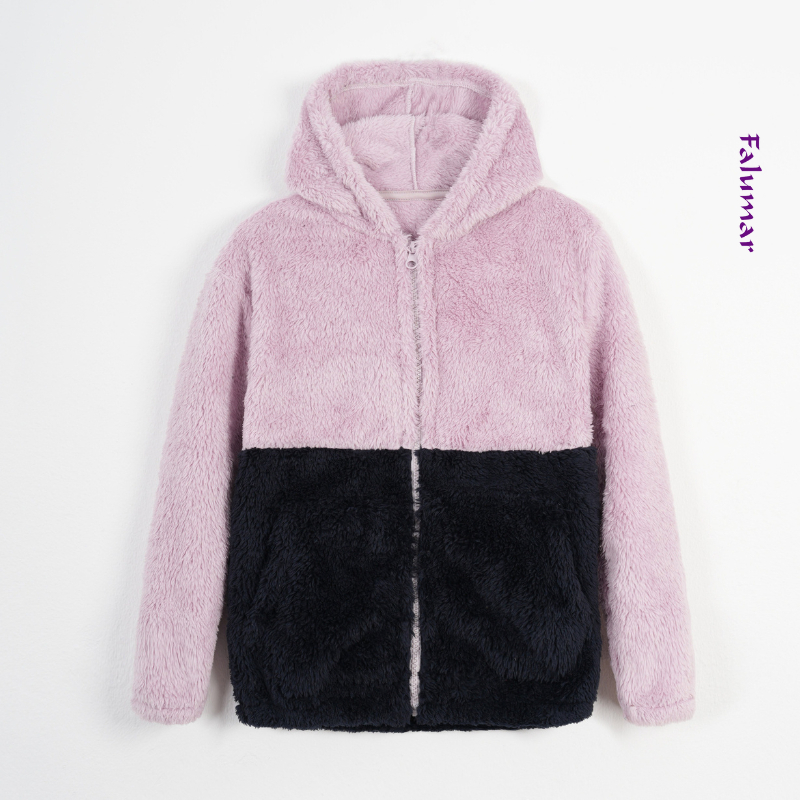 Áo lông cừu FALUMAR bé gái phối màu, áo có mũ lông mềm mịn nhiều màu sắc ngộ nghĩnh
