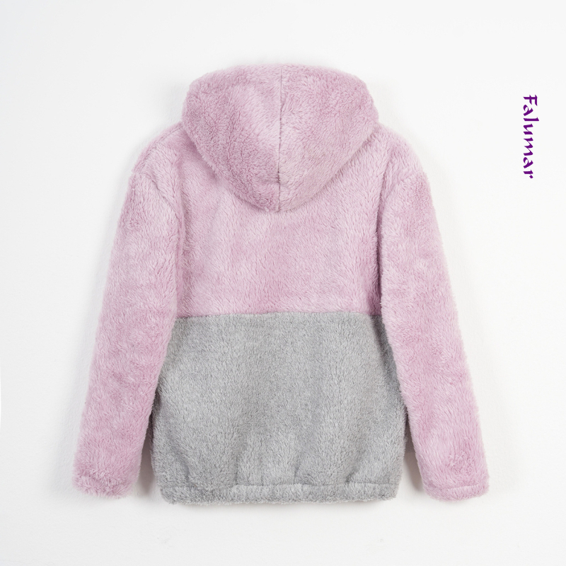 Áo lông cừu FALUMAR bé gái phối màu, áo có mũ lông mềm mịn nhiều màu sắc ngộ nghĩnh