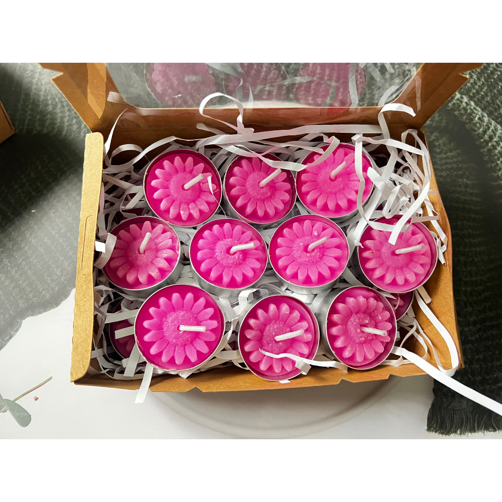 20 nến tealight hoa cúc màu hồng đốt đèn xông tinh dầu, trang trí tiệc sinh nhật, đầy tháng, thôi nôi, đám cưới, event.