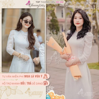 Áo dài cách tân nữ tay lỡ may sẵn 4 tà lụa xước trắng học sinh đi học dự lễ tết công sở đẹp