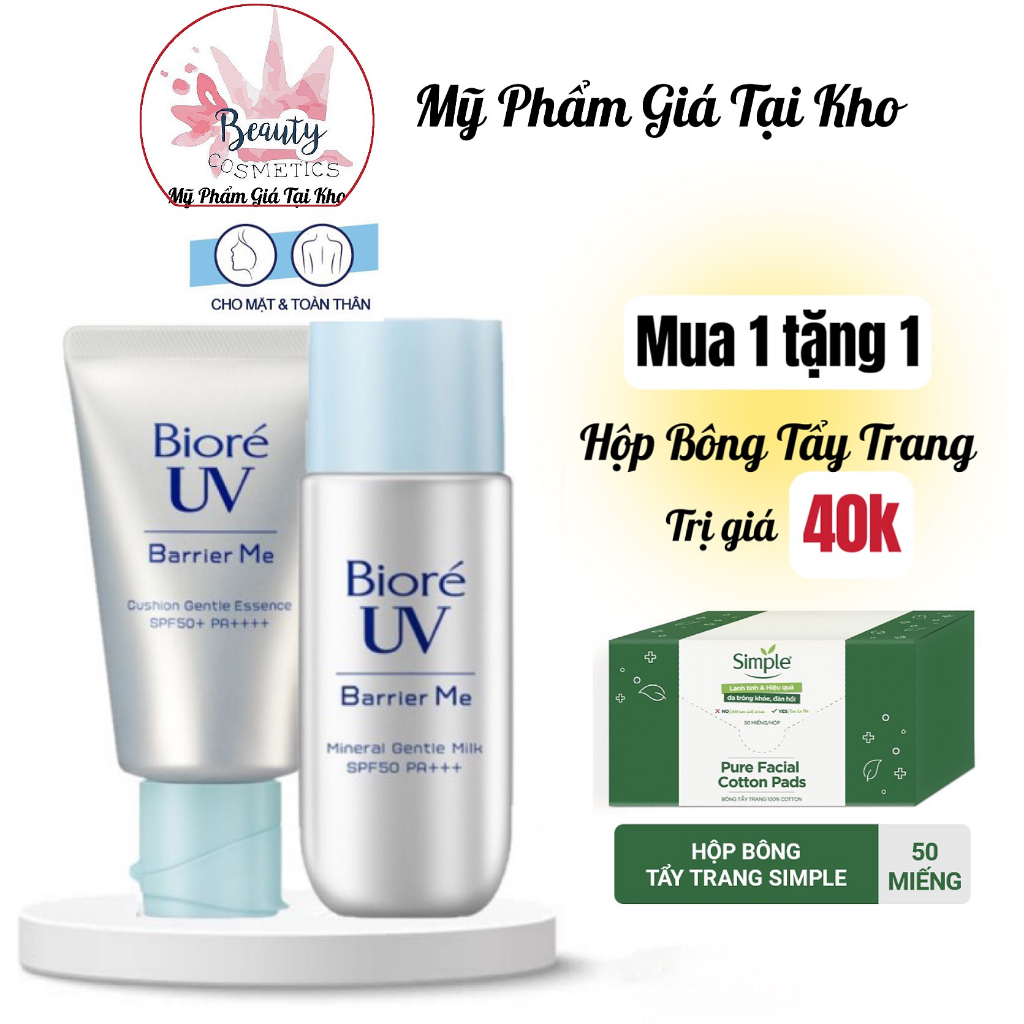 (KÈM QUÀ) Sữa Chống Nắng Dịu Nhẹ Biore UV Barrier Me Mineral Gentle Milk SPF50 PA++ (50ml) Cho Mặt & Toàn Thân