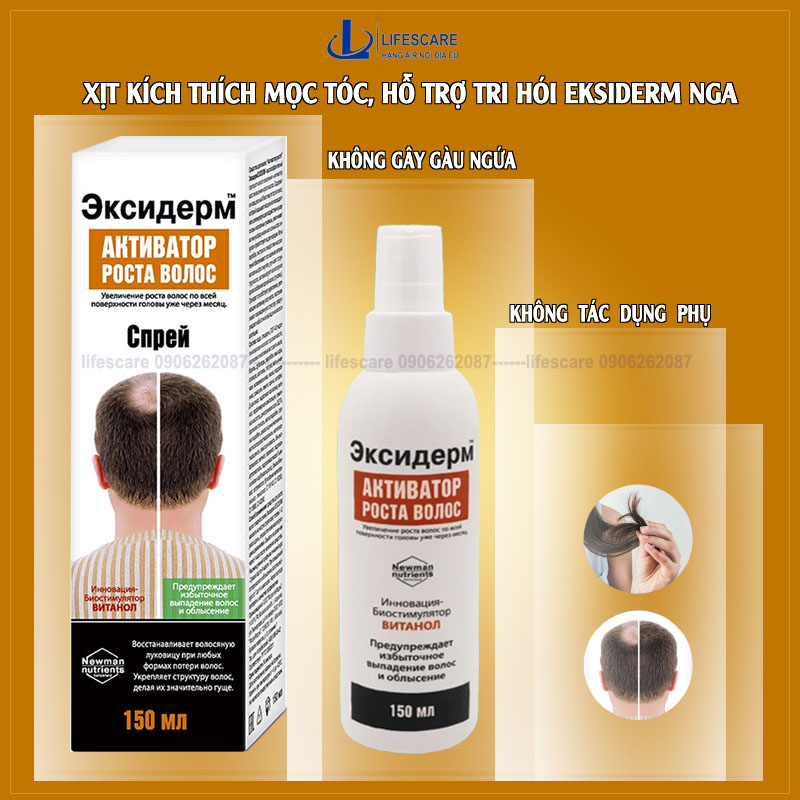Xịt kích thích mọc tóc, hỗ trợ tri hói Eksiderm Nga, chai 150ml