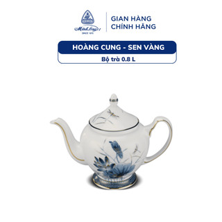 Bộ ấm trà sứ minh long 0.8 l - hoàng cung - sen vàng