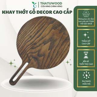 Khay thớt gỗ tròn có tay cầm bày trí thức ăn khay pizza cắt thực phẩm decor trang trí bàn ăn đạo cụ chụp ảnh - thatuwood