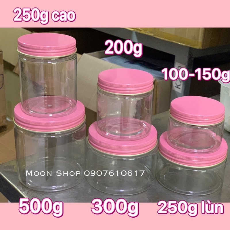 Hủ nhựa pet nắp nhôm hồng 100g,200g,250g,300g,500g