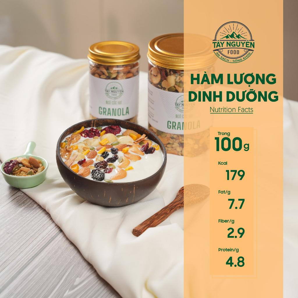 Ngũ cốc Granola siêu hạt sấy mật ong Tây Nguyên Food - Việt Nam hộp 500g