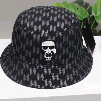 Nón Bucket KA RL LAGERFIELD chất vải cotton Hàn Quốc, nón thời trang đen trắng