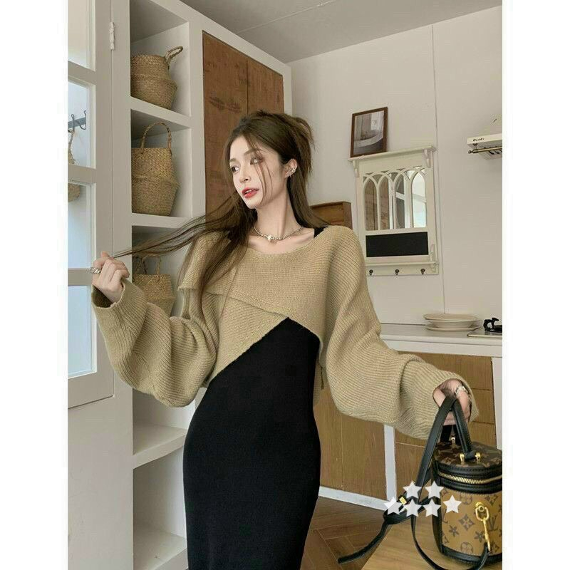 Set bộ váy nữ body 2 dây dáng dài phối áo khoác croptop tone màu sáng nhẹ nhàng, xinh xắn