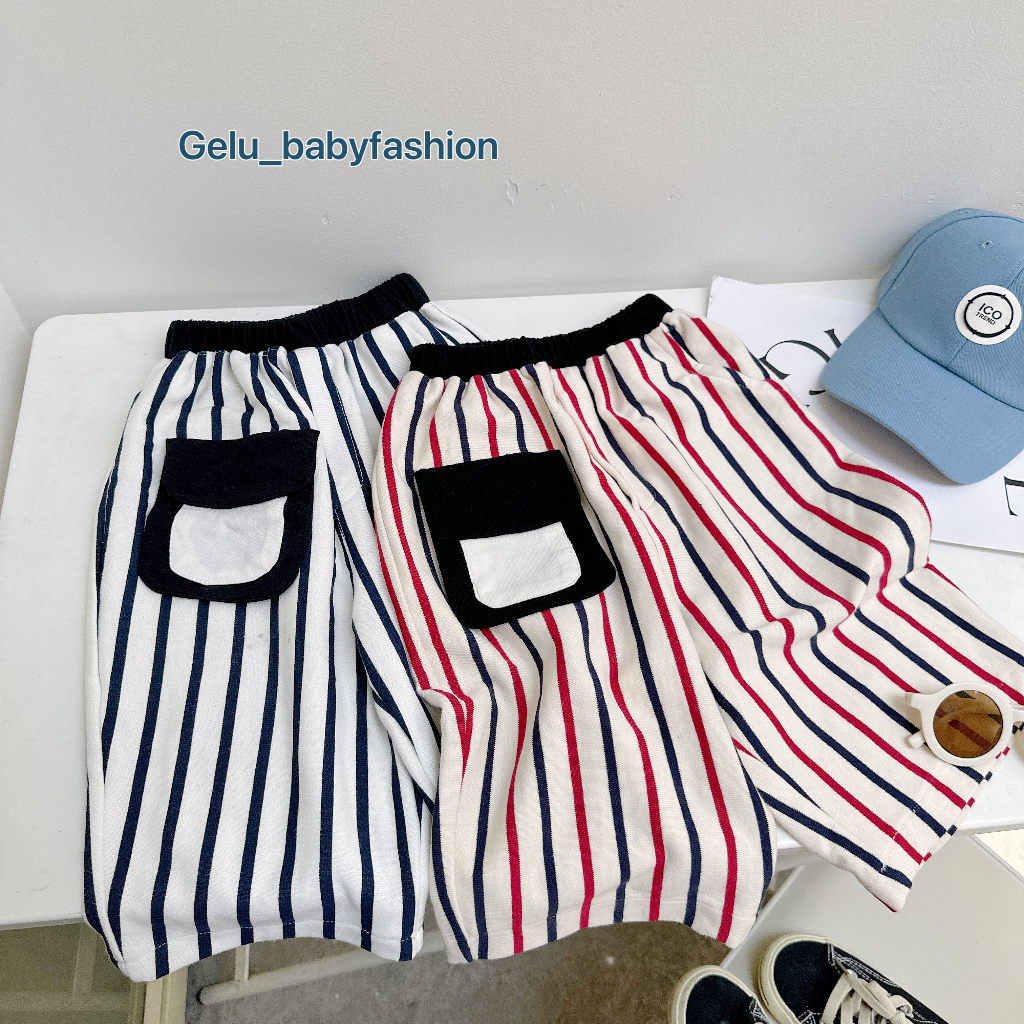 Quần short lửng kẻ sọc cho bé trai mặc hè GELU KIDS chất liệu cotton dệt dày dặn, quần sooc đùi trẻ em Q102