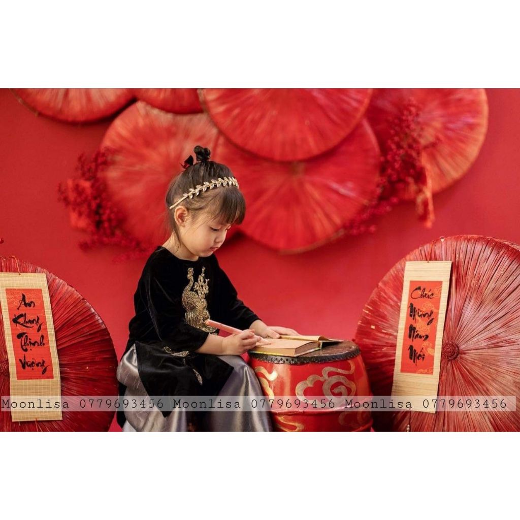 Aó Dài Nhung Đính Công Cho Mẹ Và Cho Bé Sản Xuất Trực Tiếp MOONLISA
