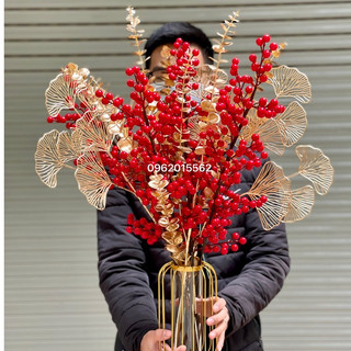 Cành đào đông đỏ, cành quả cherry cắm bình trang trí nội thất phòng khách phòng ngủ hút tài lộc
