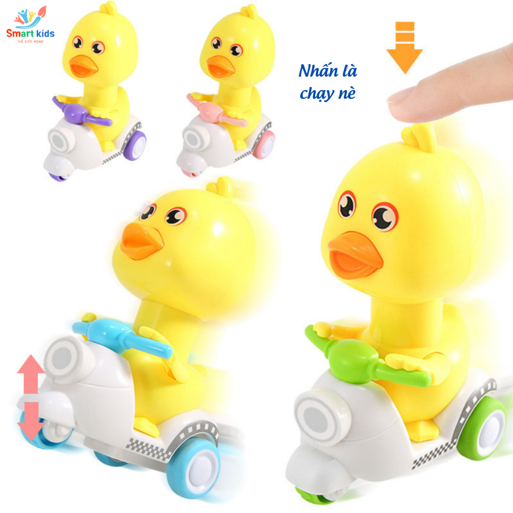 Đồ Chơi Vịt Vàng Lái Xe Máy Nhấn Chạy Cót, Vịt Lái Xe Vui Nhộn Với Nhiều Màu Sắc Dễ Thương