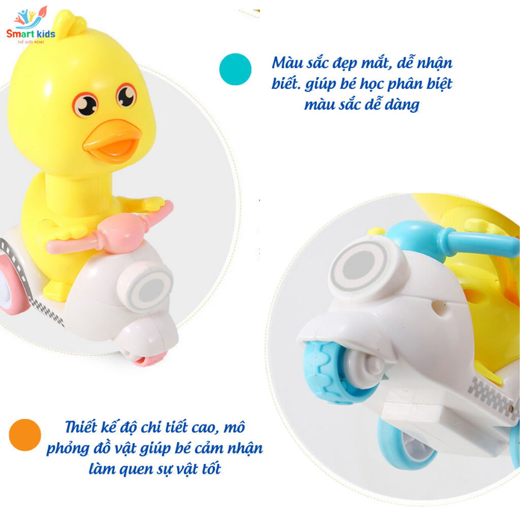 Đồ Chơi Vịt Vàng Lái Xe Máy Nhấn Chạy Cót, Vịt Lái Xe Vui Nhộn Với Nhiều Màu Sắc Dễ Thương