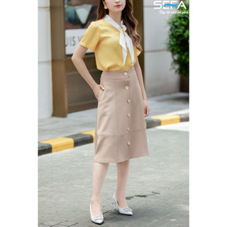 Áo sơ mi nữ SEFA cộc tay phối cà vạt trắng, áo sơ mi công sở 	SFAH001784
