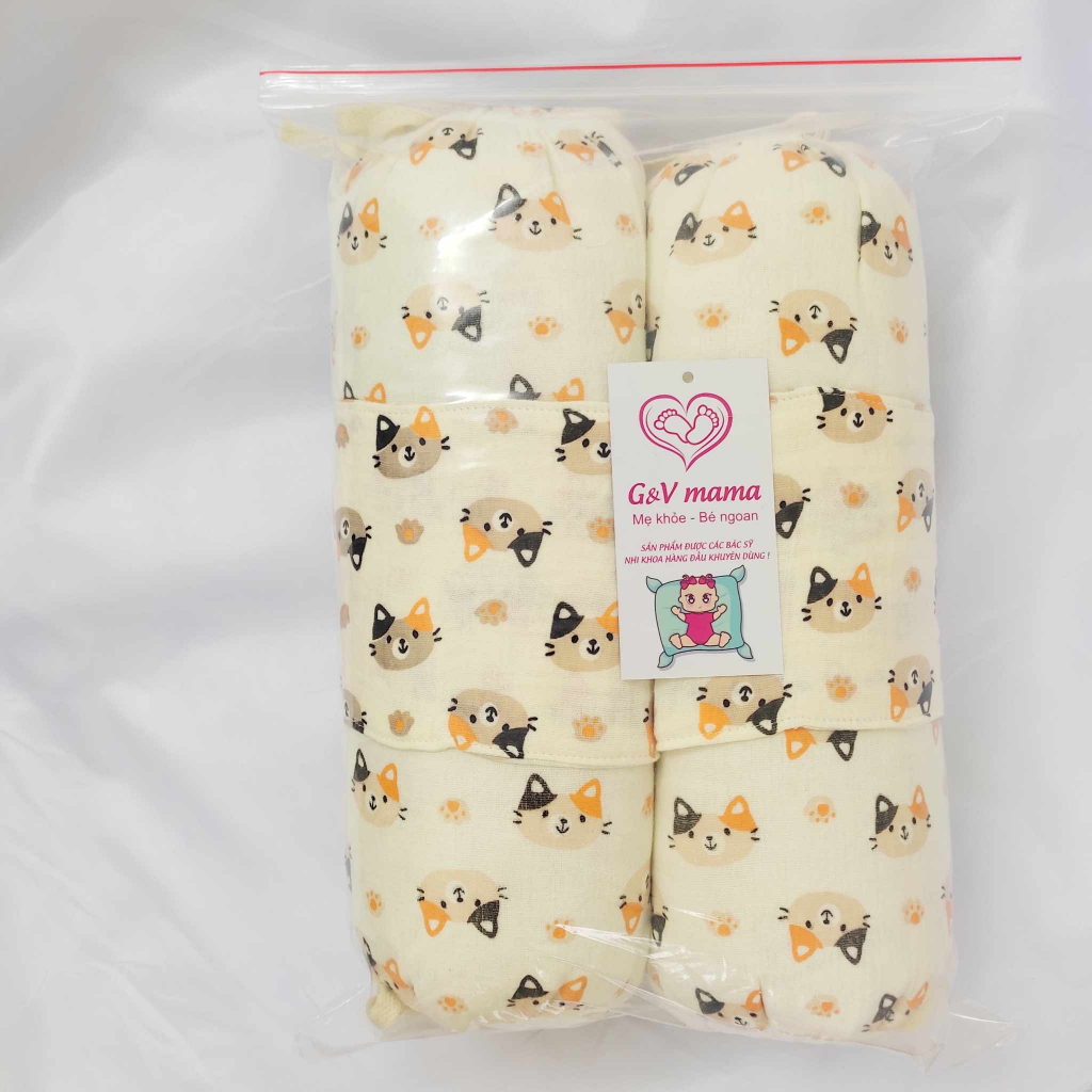Bộ chặn chống giật mình cho bé vải xô muslin lõi bông hạt cao cấp mèo vàng