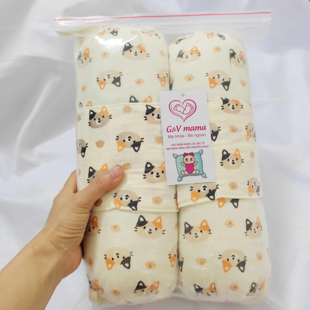 Bộ chặn chống giật mình cho bé vải xô muslin lõi bông hạt cao cấp mèo vàng