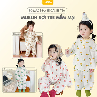   Đũi Sợi Tre  Pijama Cho Bé Gái Bé Trai Tay Dài Vải Đũi | Bộ Ngủ Thu Đông Trẻ Em Lagom 