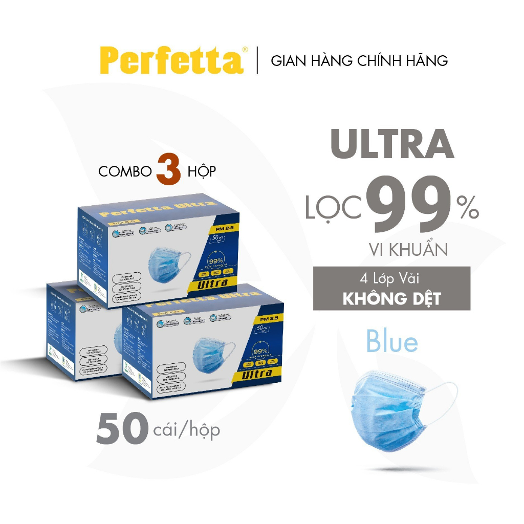 [Hàng Xuất Khẩu] - Combo 3 Hộp Khẩu Trang Y Tế 4 Lớp Perfetta Ultra Xuất Khẩu (50 cái/hộp)