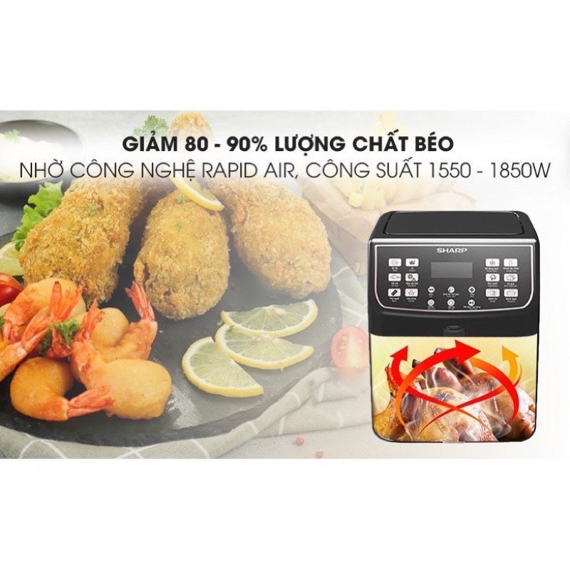 Nồi Chiên Không Dầu Sharp KF-AF55EV-BK Chống Dính 5.5L, MH LED, 12 Thực Đơn Tự Động