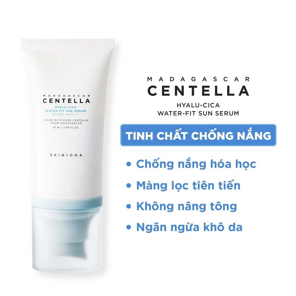 Kem Chống Nắng Cấp Ẩm Skin1004 Madagascar Blue Centella Hyalu-Cica Water-Fit Sun Serum SPF50 PA++++ 50ml - XANH