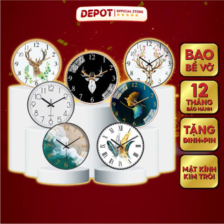 (MUA 2 TẶNG 1) Đồng hồ treo tường quartz kim trôi không tiếng động DEPOT có bảo hành [Tặng PIN + Móc Treo]