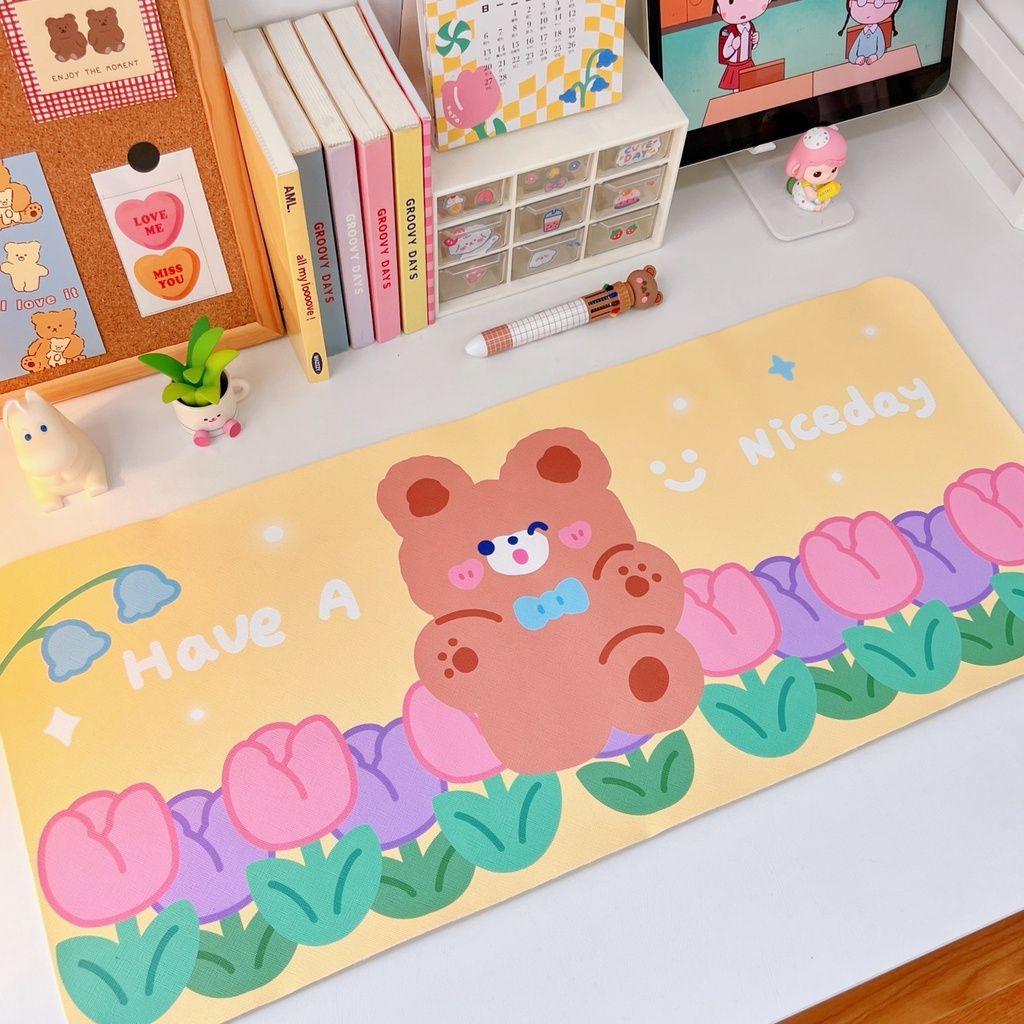 Lót chuột cỡ lớn 67*30cm, miếng lót bàn phím máy tính, bàn di chuột, tấm lót trang trí bàn học mẫu hoạt hình dễ thương