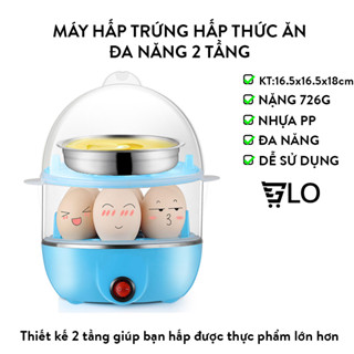 Máy Luộc Trứng Hấp Thức Ăn Đa Năng 2 Tầng, Nồi Hấp Bánh Bao, Rau Củ, Hải Sản