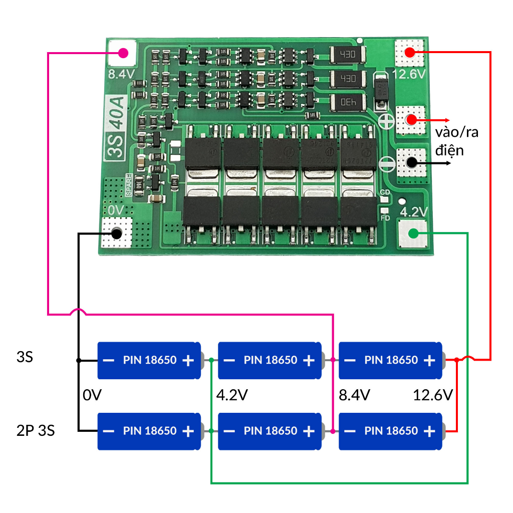Mạch sạc xả và bảo vệ pin 3S 40A