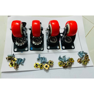 Bánh xe 5 phân màu đỏ, 50mm, kèm 16 con ốc vít