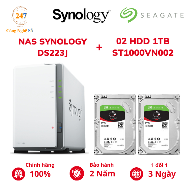 Combo Thiết bị lưu trữ mạng NAS Synology DS223j và Ổ cứng HDD Seagate IronWolf