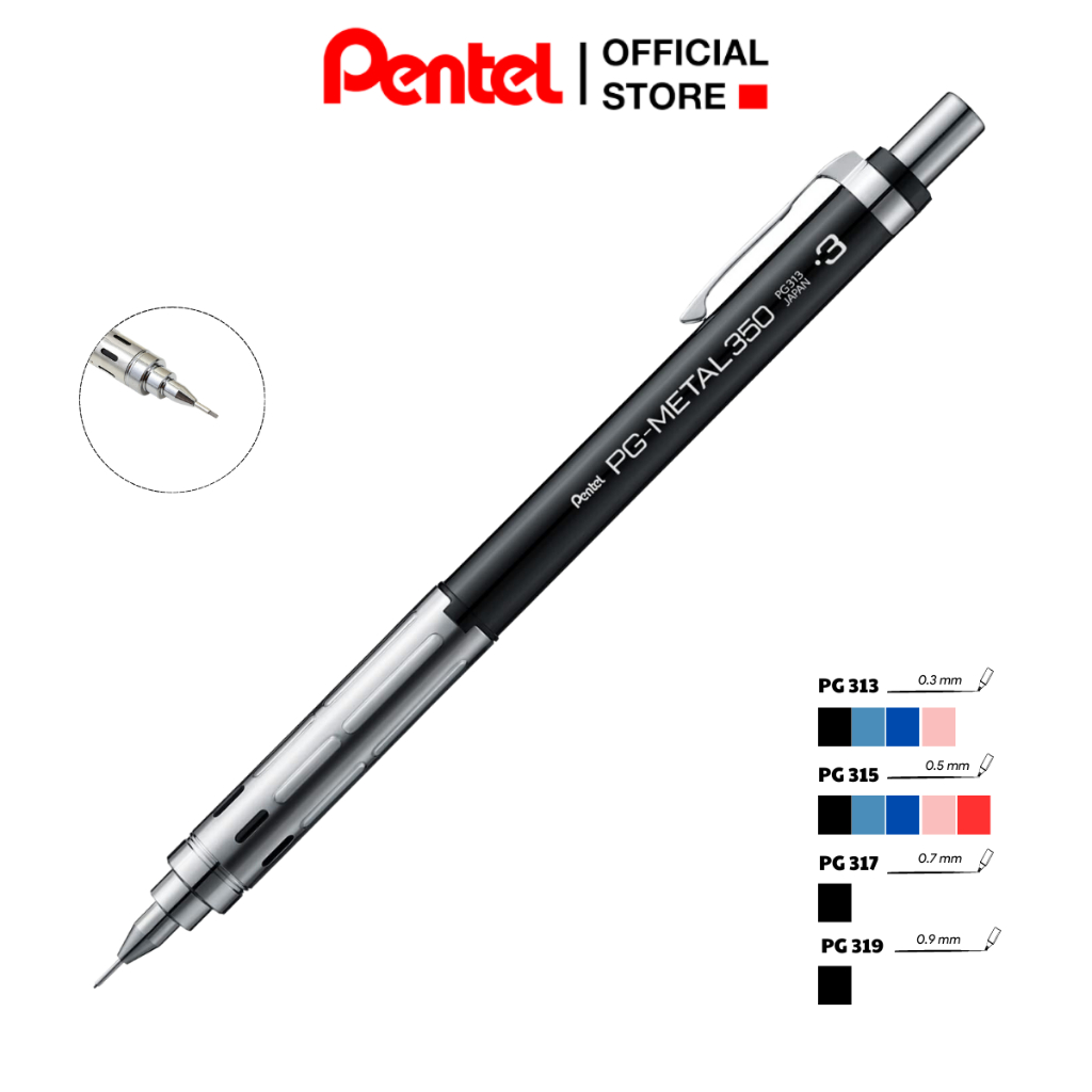 Bút Chì Kim Bấm Kỹ Thuật Pentel PG-METAL350 PG313/ 315/ 317 | Đầu Bút Inox Cao Cấp Không Han Gỉ| Họa Cụ Chuyên Nghiệp